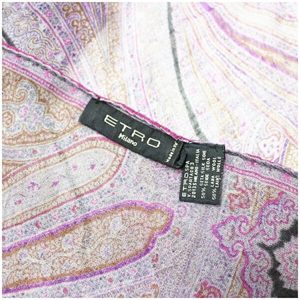 エトロ ウール・シルク 長方形ストール パープル グレー 中古 ABランク ETRO レディース 女性_2