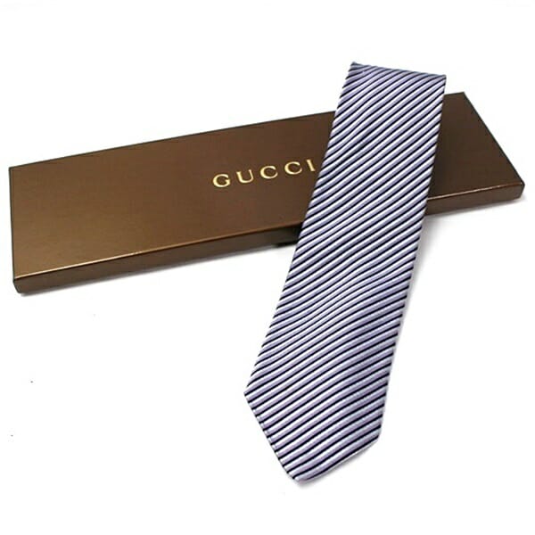 グッチ シルク ネクタイ プリーツ加工 ストライプ 中古 Aランク GUCCI メンズ ビジネス 箱付き