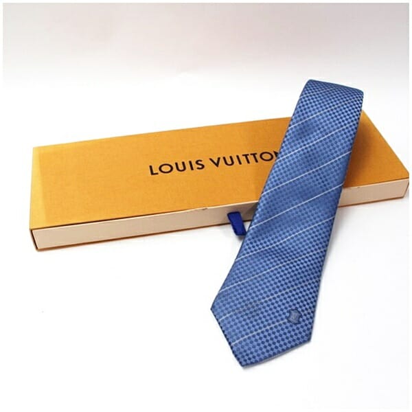 ルイヴィトン シルク ネクタイ ダミエ柄 ストライプ 中古 Aランク LOUIS VUITTON メンズ ビジネス 箱付き