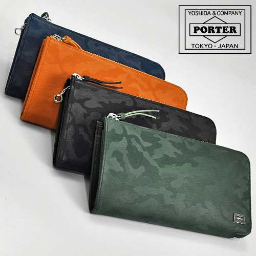 ポーター 吉田カバン／PORTER 長財布 財布 ウォレット メンズ 男性 男性用レザー 革 本革 オレンジ  342-06033 WONDER WALLET ワンダー L字ファスナー 小銭入れあり 迷彩・カモフラージュ柄