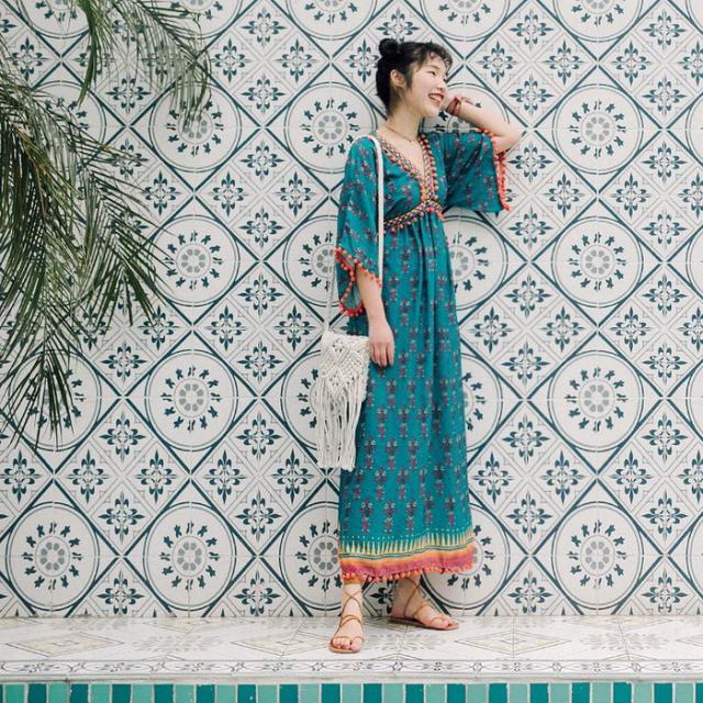 ロングワンピース チュニックワンピース レディース アンティーク風 民族風 アジアンテイスト リゾート旅行 夏 甘い せ見せシンプルなデの通販はau Pay マーケット Ok Shop