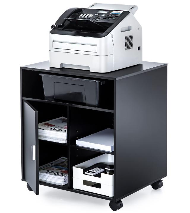 FITUEYES プリンター台 オフィスワゴン キャスター付き プリンターラック 木製 黒 600*500*(中古品)