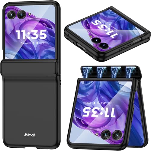 Motolora Razr 50 Ultra/Razr+ 2024 ケース PC製 強化ガラス 軽薄 ワイヤレス充電マット仕上げ スリム 携帯ケース バンパー モトローラ razr 50 ultra スマホカバー 耐衝撃 カメラ保護 全面保護 指紋防止 ヒンジ保護 moto razr 50 ultra 保護カバー（ブラック...