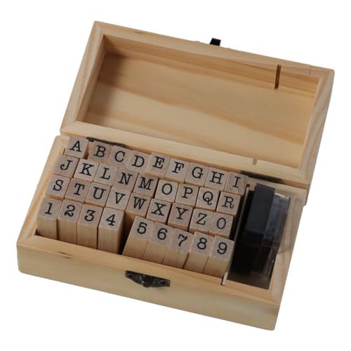 スタンプ　アルファベット　木製 木箱入りアルファベット＆数字スタンプセット、天然ゴム素材、DIY用