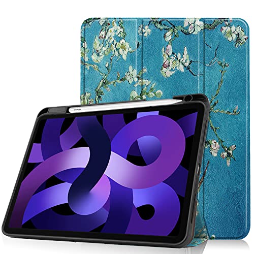 iPadAir11インチ M3 / M2 ケース Apple Pencil 充電収納対応 iPad Air 第4世代 第5世代 10.9インチ カバー iPadAir5 iPadAir4 レザーケース TPU ペン収納 三つ折り (花) 送料無料