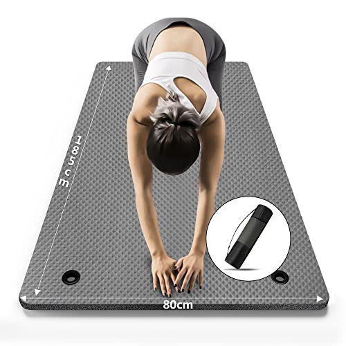 ヨガマット 185*80mm 幅広 厚さ10mm トレーニングマット エクササイズマット ヨガ ピラティスマット 防音マット 高密度 ニトリルゴム 滑り止め ゴムバンド 収納ケース付き