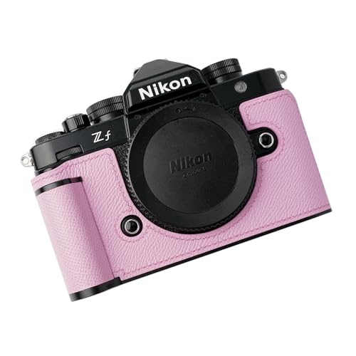 Nikon ニコン Zf カメラケース カメラカバー カメラバッグ 本革 銀付 牛革 本体 + メタル ベースプレート + ハンドル (ピンク)