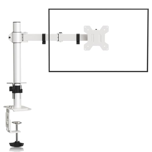PC モニターアーム ディスプレイアーム 13-32インチ対応 シングルモニターアーム グロメット & クランプ式 白 ホワイト 耐荷重10kg VESA規格75-100mm