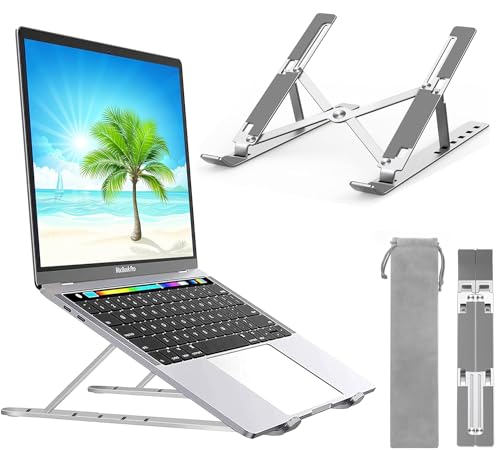 ノートPCスタンド 折りたたみ式 ノートパソコン スタンド アルミ合金製 卓上 6段階調整 超軽量 持ち運び便利 ノート パソコン 台 姿勢改善 腰痛 猫背 肩こり解消 滑り止め Macbook Air Macbook Pro iPadなどに対応 収納袋付き シルバー 送料無料