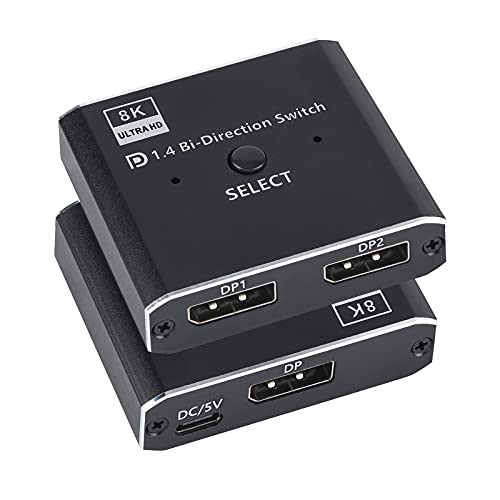 Displayport 切替器 8K@30Hz dp 切替器 4K@120Hz 2入力1出力 DP スイッチ ディスプレーポートスイッチ 手動 自動 セレクター 高速 ビデオ 伝送 パソコン / HDTV / プロジェクター / モニターに適応