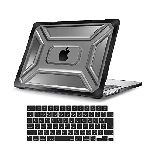 MacBook Air ケース 13インチ M2 M3 M4チップ 2025-2022発売 A3240 A3113 A2681 耐衝撃 保護 頑丈 TPUバンパーカバー プラスチック ハードシェルケース & (日本語 JIS配列) キーボードカバー (ブラック)