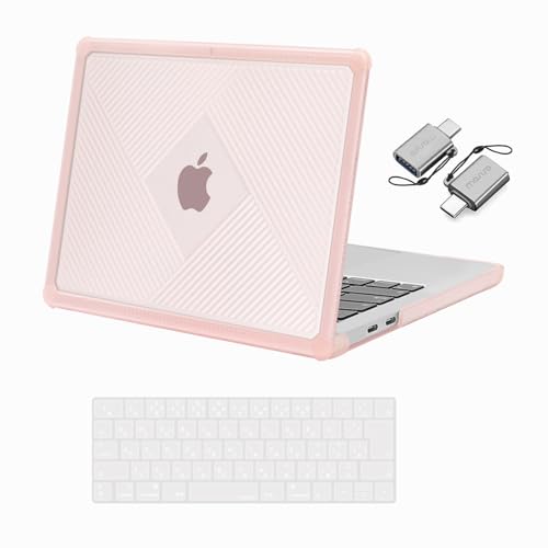 MacBook Pro 13インチ ケース M2 2025-2016 A2338 M1 A2251 A2289 A2159 A1989 A1708 A1706 幾何学的なストライプ 耐衝撃 指紋防止 割れ防止 TPUバンパーラ プラスチック シェルカバー & (日本語 JIS配列) キーボードカバー & 2個セットのタイプCアダプター (...