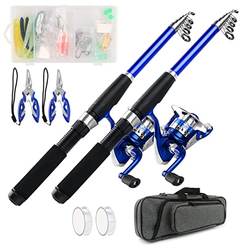 釣りセット 2本 2.1M 釣り竿セット 初心者 ロッド リールセット フィッシング 海釣りセット コンパクトロッド 投げ釣り 入門セット スピニングリール 携帯便利 ルアーセット付き 収納バッグ付き