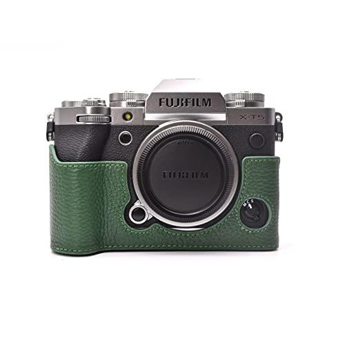 FUJIFILM XT5 カメラケース XT5カバー XT5用 カバー XT5 ボディケース 本革 電池交換 三脚設置 保護ケース 収納ケース 持ち運び 保護カバー 耐衝撃 保護 キズ防止 収納 キャリングケース 代替品 社外品 (グリーン)