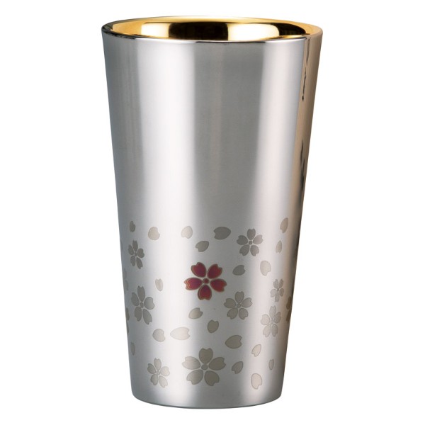 【 最新 2025 春 ギフト 】 さくら街道 ステンレス二重タンブラー（内面金メッキ）300ml 燕三条 桜 ステンレス タンブラー シルバー 保温 保冷 二重構造 日本製 酒器 カップ ぐいのみ タンブラー ジョッキ ビール ハイボール 日本酒 ウイスキー ロック ワインの通販は