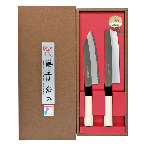 ☆送無料・関の包丁4本セット・刺身+出刃+菜切+三徳・濃州正宗作・柄部