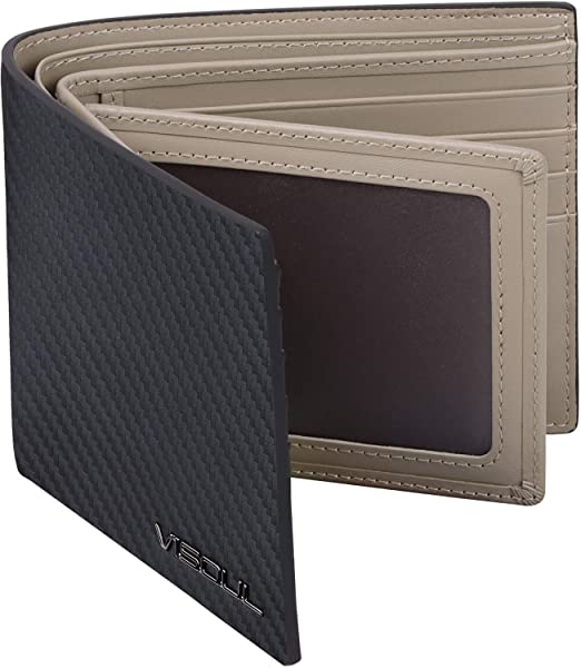 二つ折り 財布メンズ カーボンレザー カード12枚収納 財布 本革 免許証入れ 超薄型 大容量 牛革 カード収納 小銭入れなし 2つ折り人気 一流の革職人が作る (カーボンレザー　ブラック．グレー)の通販は