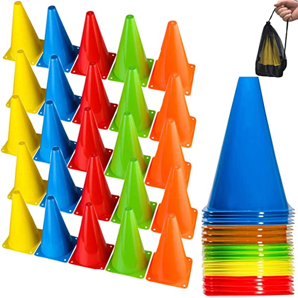 コーン ミニ カラーコーン マーカーコーン 23cm 25本セット 軽量タイプ 全5色各5本 （各色5個）収納ポーチ付きの通販は 5,698円