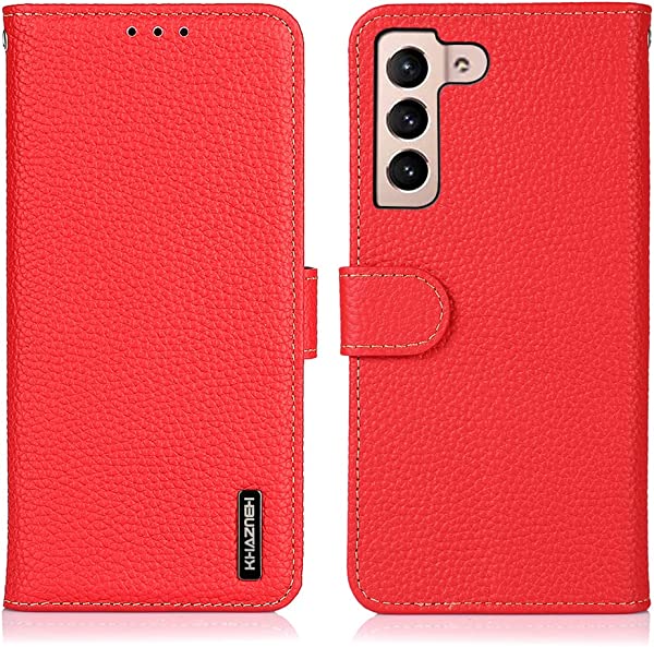 Samsung Galaxy S22 5G ケース 手帳型 本革 ギャラクシー s22 5G SC-51C SCG13 本革 カバー 財布型 高級本皮 シュリンクカーフレザー ライチ柄 良い触り心地 サイドマグネット式 2枚カード収納 横置きスタンド機能 耐衝撃 レッド 送料無料の通販は 5,717円