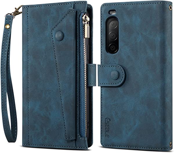 Xperia 10 IV ケース [docomo SO-52C / au SOG07 / SoftBank対応] ケース 手帳型 ストラップ付き 磁石付き カードホルダー 財布型 スタンド機能 耐衝撃 エクスペリア テン マークフォー カバー 高級 肩掛け ストラップ付き スマホケース（Xperia 10 IV、ブル ...の通販は 5,384円