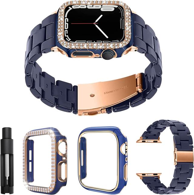 Apple Watch 用 バンド アップルウォッチ 用 バンド 44mm 樹脂バンド 2個の保護ケース付き ダイヤモンド Apple watch ケース 44mm 長さ調整ツール付き Apple Watch 交換バンド ステンレス留め金 軽量 装着簡単 ビジネスバンド Apple Watch Series 6/5/4/SEに ...の通販は 4,979円