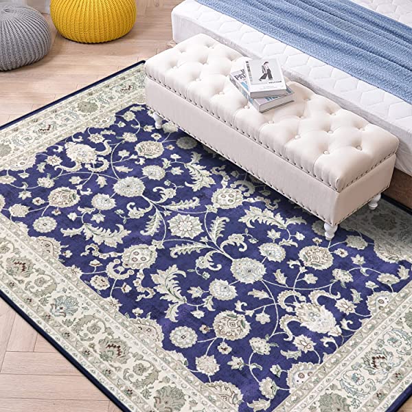 カーペット 1畳 洗える ペルシャ絨毯風 おしゃれ オールシーズン ラグ 90х150cm 長方形 耐磨耗性 すべり止め 低反発 防音 室内用 ラグマット シェニール 抗菌防臭 軽量 ネイビーの通販は 5,908円