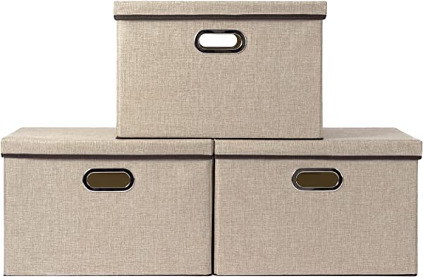 収納ボックス 折り畳み 収納ケース 3個セット ふた付き 衣類 おもちゃ 布 収納 人気 おしゃれ 整理箱 大容量収納 金属取っ手 書類 小物入れ 雑貨収納 寝室 クローゼット整理箱 (カーキ色 44×30×30cm)