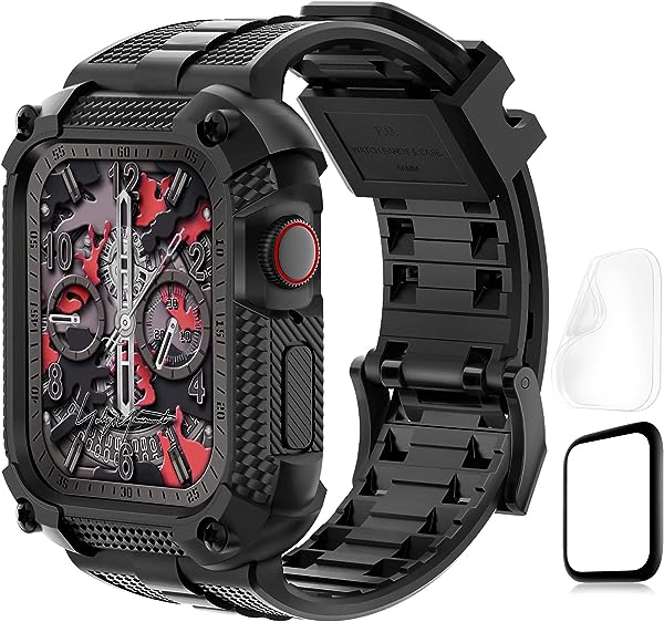 Apple Watch 交換 バンド 交換ベルト 41mm/45mm 一体型 ケース 耐衝撃 TPU アップルウォッチ 3D フルカバーフィルム iWatch Series 8/7/6/se/5/4 に対応(40/41mm ブラック)の通販は