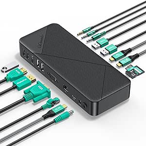 20in1 ドッキングステーション Type C ドッキング 3画面出力 10Gbps USB3.2 GEN2 4K HDMI/DP/VGA出力 PD60W&18W充電ポート/RJ45/3.5mm オーディオ+マイク+ 2in1/USB-A/USB-C/SD&TFカードスロット搭載 MacBook Pro Air/windowsデバイス (Black) 25,698円