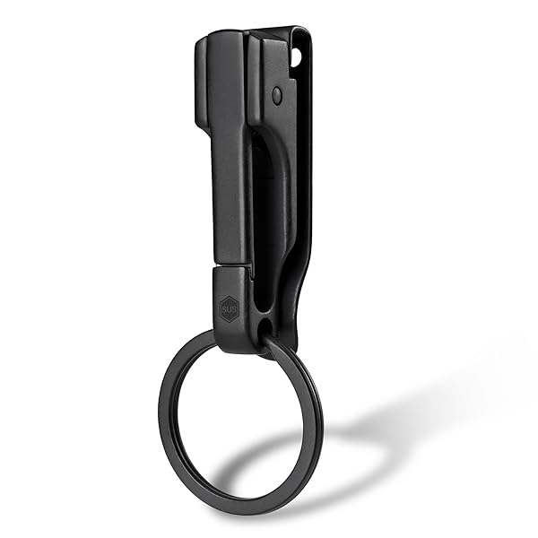 ベルト キーチェーン クイックリリース式 ステンレス おしゃれ メンズ ベルト パンツ ジーンズ ズボン用 PVDブラック キーリング付き (ブラック)