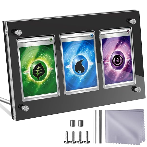 カードスタンド 3連 スクリューダウン式 ショーケース カード UVカット 台座付き カード ディスプレイ 同時に3枚の35PTカードを展示するための