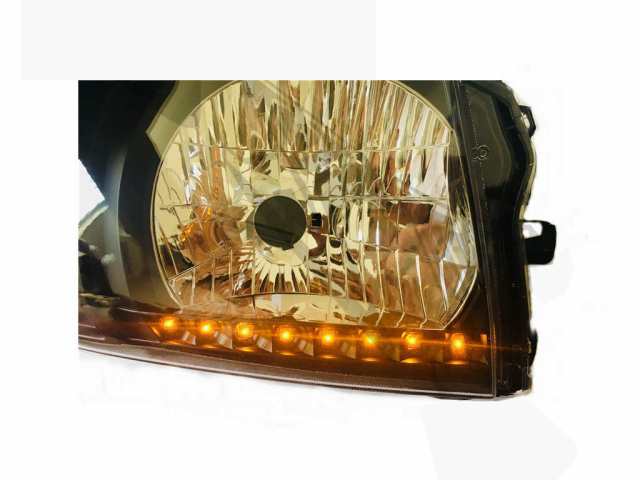 本物保証得価200系 ハイエース 1/2型 オレンジ 8発 LED ライン付き ブラック ヘッド ライト ヘッドライト