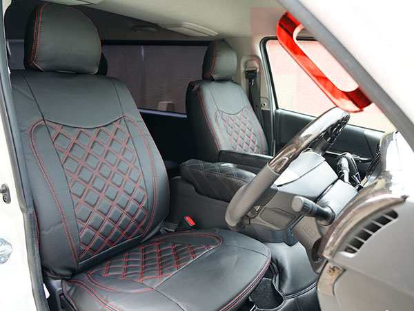 シートカバー ハイエース200系 S-GL用 ダイヤカット レッドステッチ 5人乗り用 １台分セット AP-CV011-FR-RLの通販は