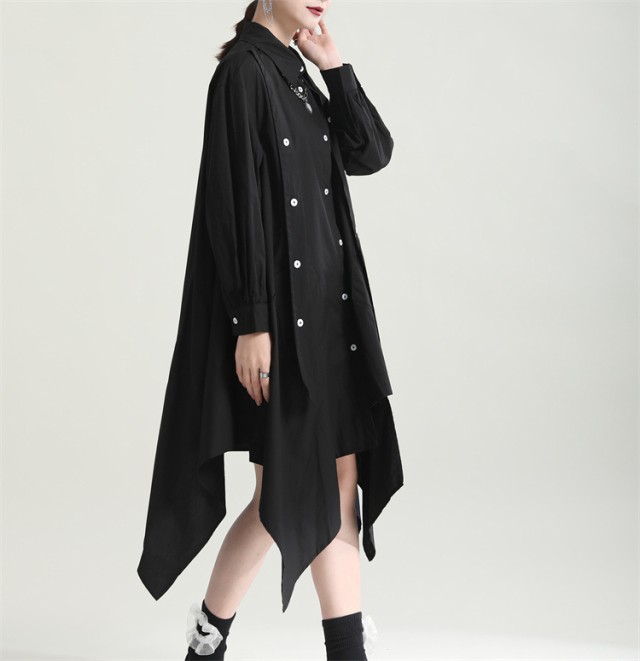 シャツワンピース ロング レディース 長袖 モード系 ワンピース