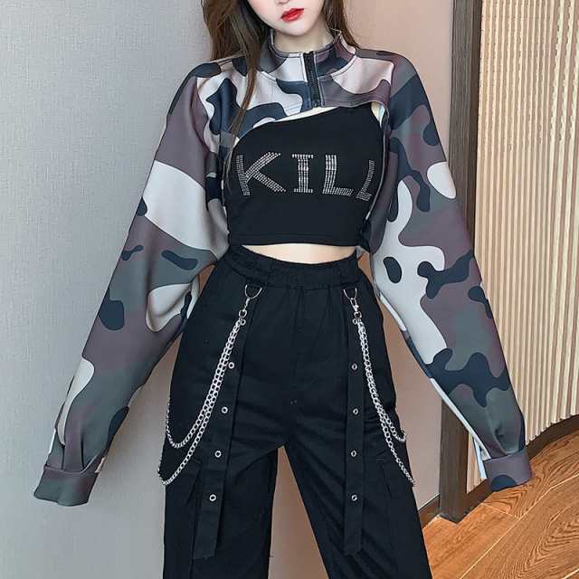 ダンス衣装 レディース トップス 迷彩柄 ショート丈 ジャケット