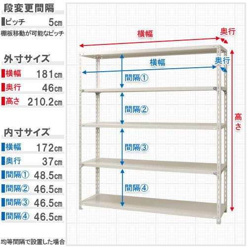 スチールラック NC1800-21-5段 間口1800×奥行450×高さ2100mm ホワイト