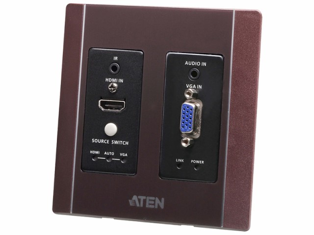 ATEN [VE2812AUST2] HDMI & VGA HDBaseTトランスミッター(USウォールプレート、POHタイプ、ブラウン)