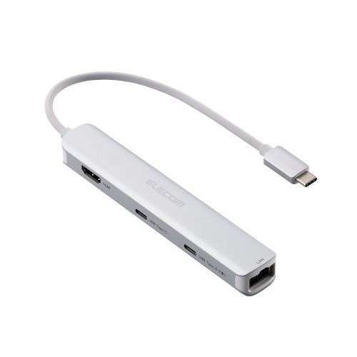 ELECOM [DST-C30SV] Type-C ドッキングステーション/充電専用USB-C×1/USB-C×1/USB-A×2/HDMI×1/LANポート付/シルバー