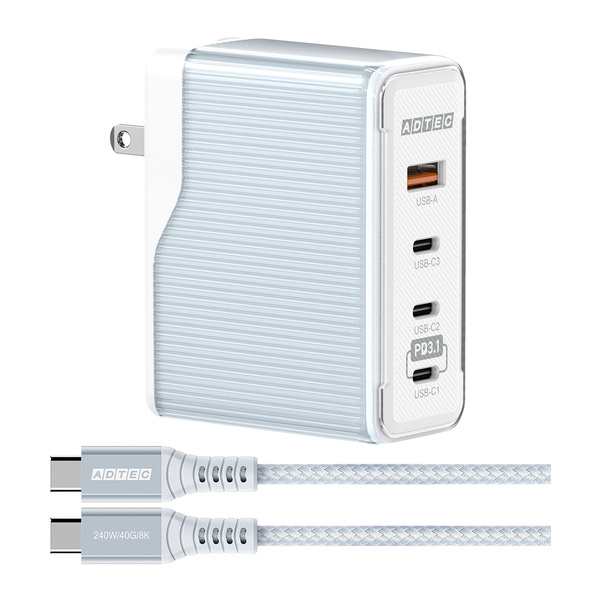 アドテック [APD-V150AC3-BL-CU4G3] Power Delivery 3.1対応 GaN AC充電器/150W/USB Type-C 3ポート Type-A 1ポート/ブル… [PSE認証済]