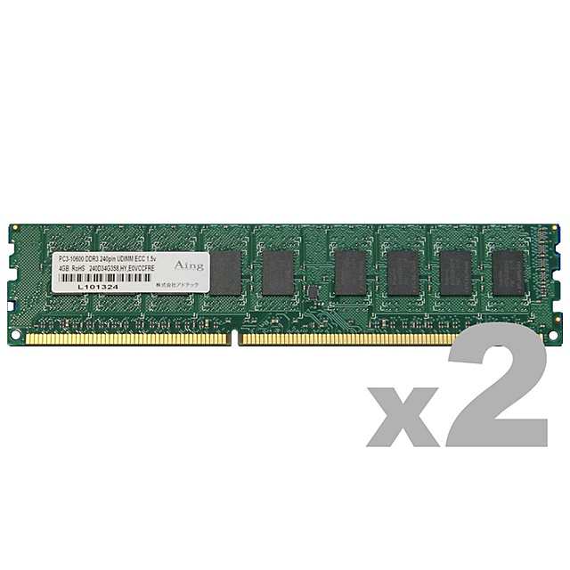 アドテック [ADS10600D-E4GW] DDR3-1333 240pin UDIMM ECC 4GB×2枚