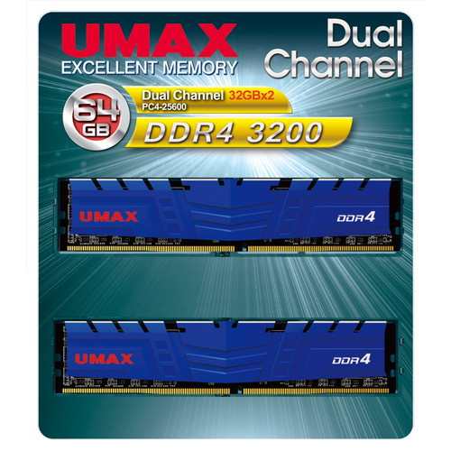 UMAX [UM-DDR4D-3200-64GBHS/B] デスクトップPC用メモリー UDIMM DDR4-3200 64GB(32GB×2) IC 2048x 8