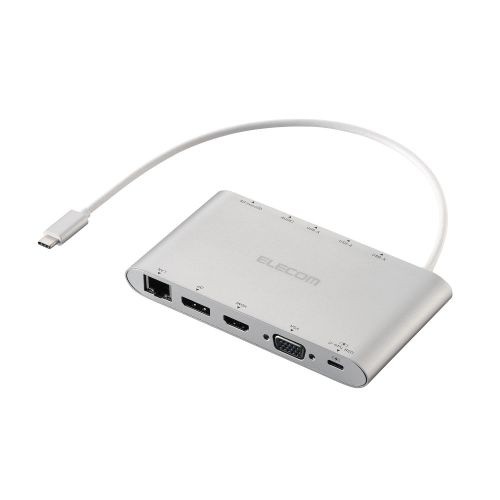 ELECOM [DST-C28SV] Type-Cドッキングステーション/USB PD対応/USB-A×3/Displayport/HDMI/D-sub/4極φ3.5端子/SD+microSD/LAN/シルバー