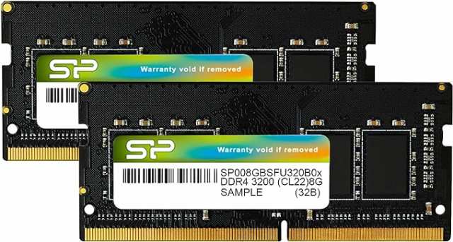 シリコンパワー [SP016GBSFU320B22] メモリモジュール 260pin DDR4-3200 PC4-25600 CL22 1.2V Non-ECC SODIMM 8GB×2枚組