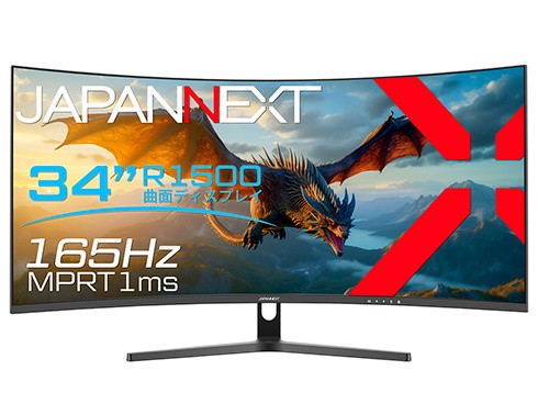 JAPANNEXT [JN-34VC165UQR] ゲーミング液晶ディスプレイ 34型/3440×1440/HDMI×1、DP×2/ブラック/スピーカー有/1年保証