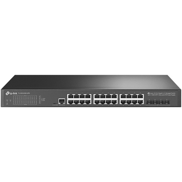 TP-LINK [TL-SG3428X-UPS(UN)] JetStream 24ポートギガビットL2+マネージドスイッチ(10GE SFP+スロット ×4&UPS搭載)