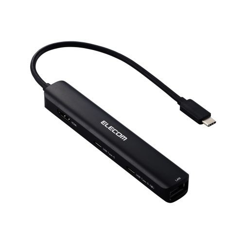 ELECOM [DST-C30BK] Type-C ドッキングステーション/充電専用USB-C×1/USB-C×1/USB-A×2/HDMI×1/LANポート付/ブラック