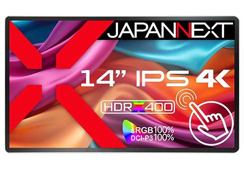 JAPANNEXT [JN-MD-IPS140UHDR-T] タッチパネル液晶ディスプレイ 14型/3840×2160/miniHDMI×1、USB-C×2/ブラック/スピーカー有/1年保証