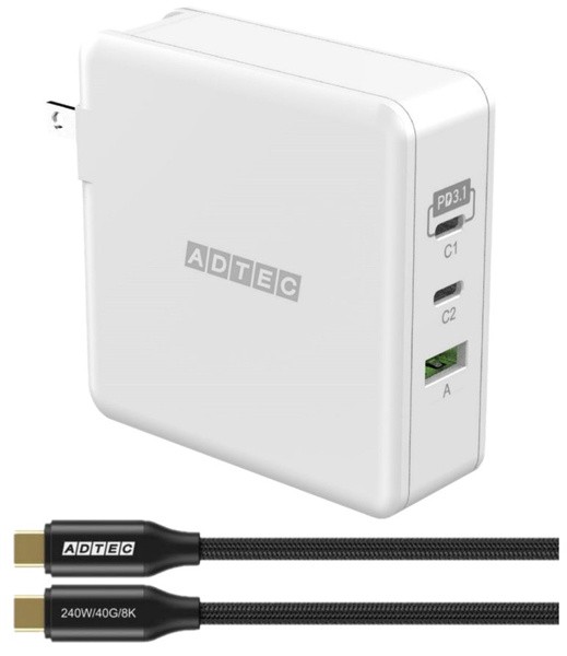 アドテック [APD-V140AC2-wC24-WH] Power Delivery 3.1対応 GaN AC充電器/140W/USB Type-C 2ポート Type-A 1ポート/ホワイ… [PSE認証済]