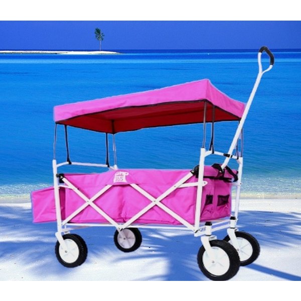 ワンランク上のSelection【キャンディーピンク×白骨組み】キャリーカート フルキッド 折り畳み式 屋根/ストッパー/サブワゴン/収納袋付き