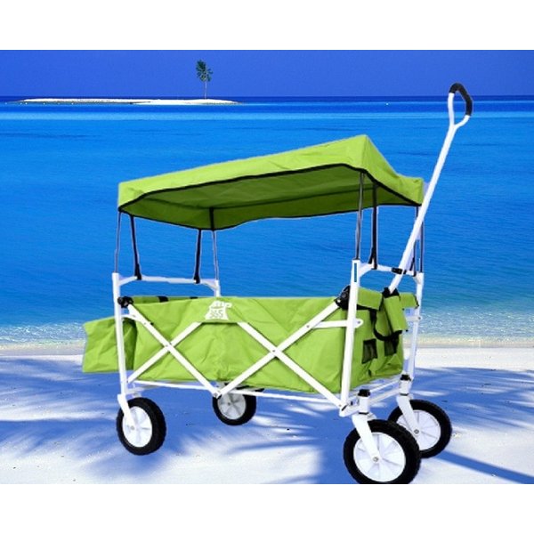 ワンランク上のSelection【キャンディーグリーン×白骨組み】キャリーカート フルキッド 折り畳み式 屋根/ストッパー/サブワゴン/収納袋付